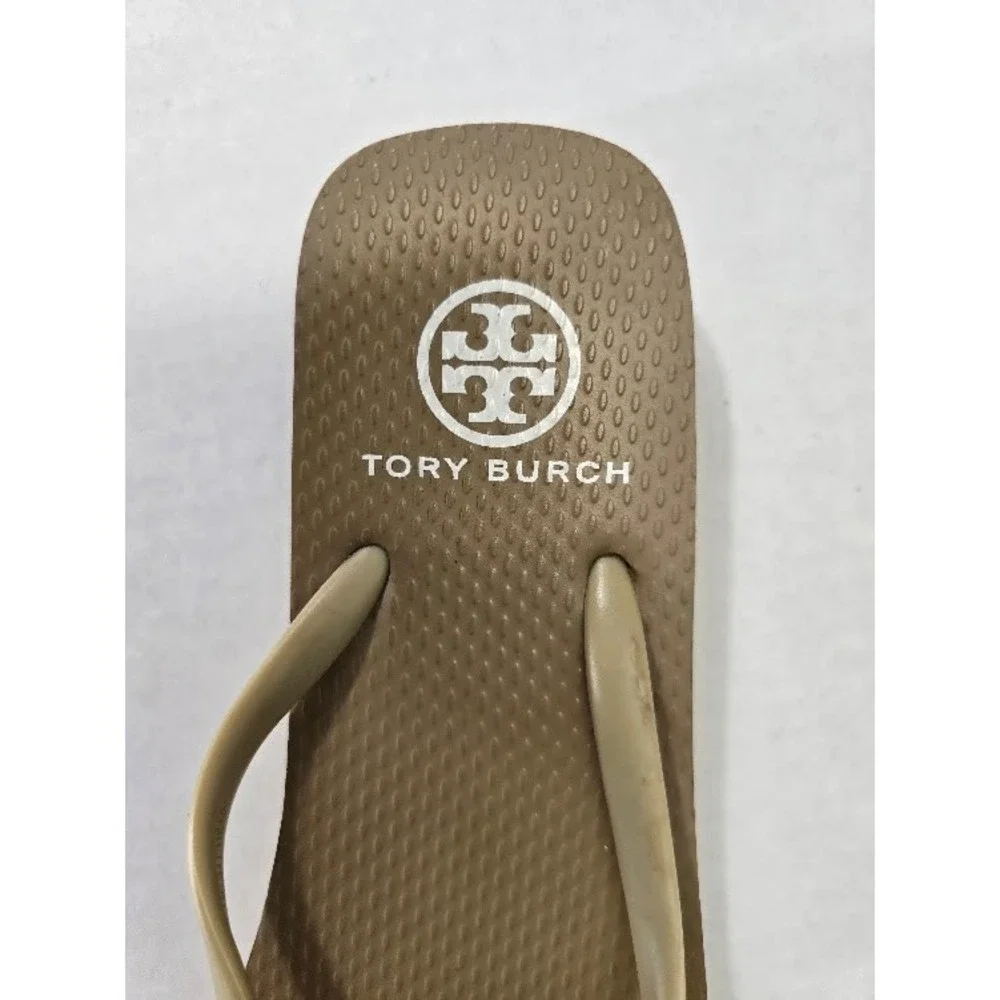 Tory Burch Flip Flop Sandals Womens  9 Tan Logo Medallion Thong